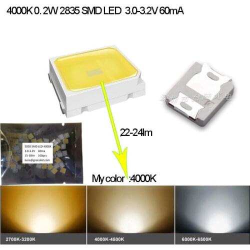 Special Nature White(4000K) 2835 SMD LED Diodes 0.2W 3.0-3.2V 60mA 22-24lm 100pcs/lot Factory Direct