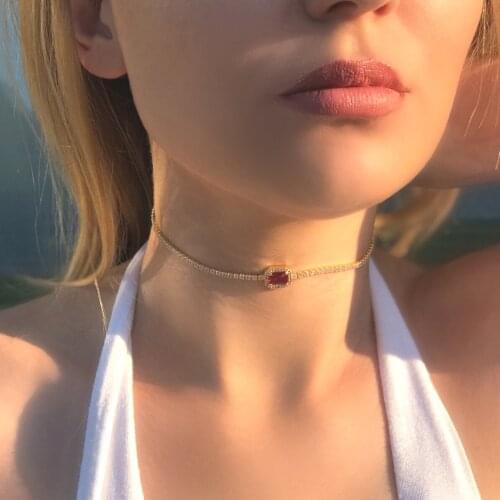 Baguette 5 color tiny micro pave rainbow cz charm delicate lovely women girl tennis cz chain 2019 valentine gift trendy necklace