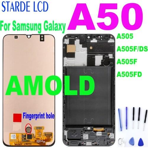 Super AMOLED For Samsung Galaxy A50 SM-A505FN/DS A505F/DS A505 LCD Display Touch Screen Digitizer With Frame For Samsung A50 lcd