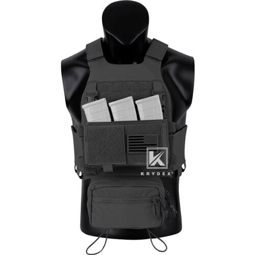 KRYDEX FCS Tactical Low Vis Slick Vest W/ Elastic Cummerbund Micro Fight MK3 Front Panel Chassis Drop SACK Pouch Kit Black