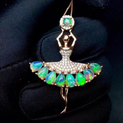 Dancing Girl Natural Real OPal necklace pendant Free shipping Real original red Opal 925 sterling silver Fine jewelry