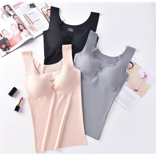 Ice Silk Tank Top Wireless Paded Lingerie Push Up Seamless Padded Vest Crop Top Tee Camisole Feminino Comfortable Sleep Cami
