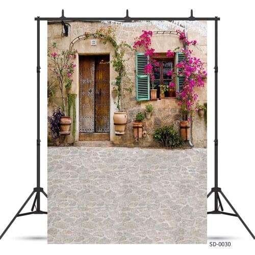Vintage House Door Flower Window Brick Wall Scenery Photography Background Wedding Child Photographic Backdrops For Photo Studio