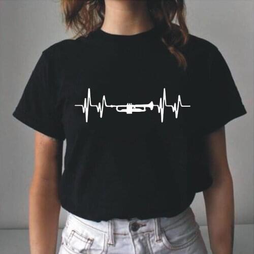 Funny Heartbeat Evolution Trompeta T Shirt Women Tops Short Sleeve Harajuku Shirt Tee Shirt Femme Summer Casual Camiseta Mujer