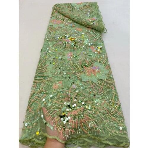 Green African Sequins Fabric French Tulle Mesh Lace Fabric For Bridal Material 2021 High Quality Nigerian Lace Fabric