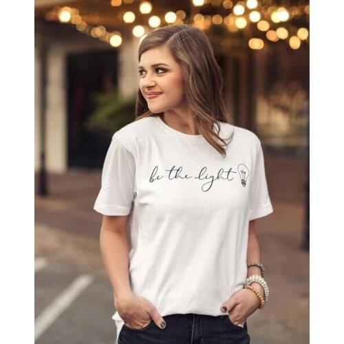 Be the light bulb t shirt graphic women fashion slogan religion Hipster Christian baptism pure cotton tees quote vintage tops