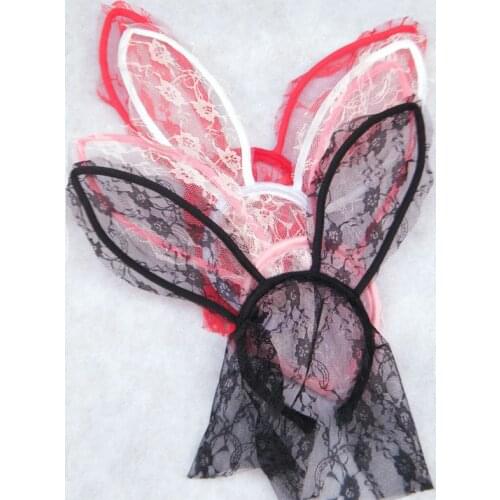 Fashion Women Girl Hairbands Lace Rabbit Bunny Ears Veil Black Eye Mask Halloween Party Headwear Hair Accessories