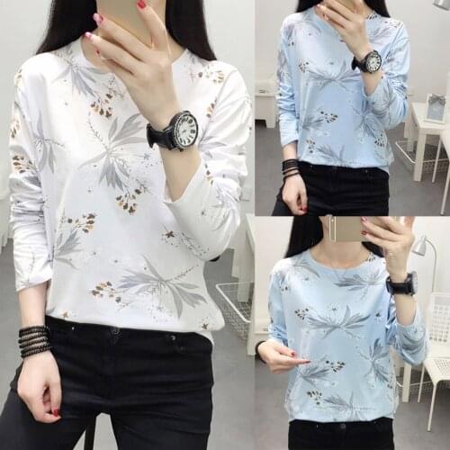 Woman T-shirts Lady Fashion Women Top Printing Elegant Round Collar Long Sleeve Casual Camisetas De Mujer #P2