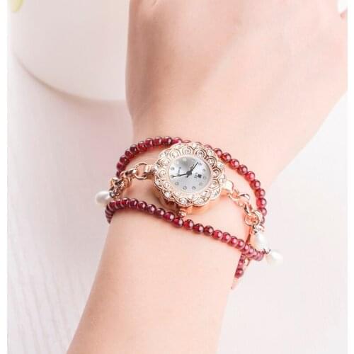 Girls Gift Watch Pearl Agate Garnet Crystal Personality Creative Fashion Quartz Bracelet Lady Watch