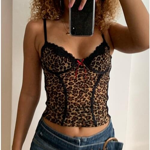 Women Leopard Print Corset Top Y2K Aesthetics Vintage Sexy Top Fashion Vest Backless Lace Patchwork Ladies Summer Leopard Vest