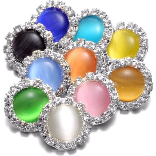 Multi 10 Colors Opal Rhinestone Style Round Shape Metal 18mm Snap Button Charms For Snap Bracelet Snaps Jewelry KZ0576