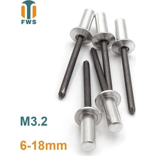 10PCS M3.2 6-18mm DIN EN ISO 15973 GB /T 12615.1 Aluminum Steel Closed End Blind Rivets With Break Pull Mandrel Protruding Head
