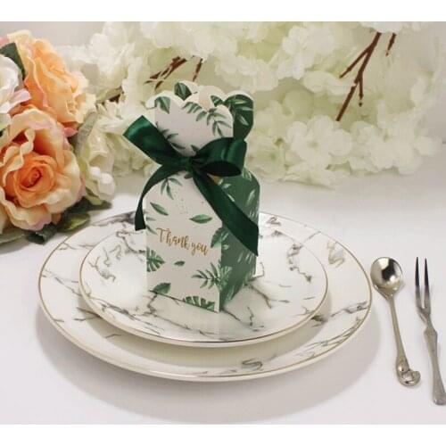 20pcs Green Paper Candy Boxes Gift Bag Wedding Dragee Gift Box Baby Shower Favors Birthday Party Christmas Wedding Decoration