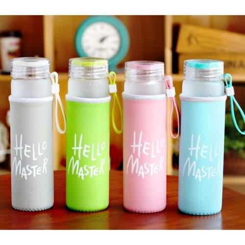 480ML Colorful Letter Glass Water Bottle with Cover Portable Borosilicate Glass Bottle for Water Drink Juice Travel Bottle