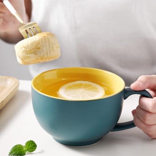 480ml Creative Brief Mug Nordic Breakfast Milk Coffee Tea Cup Simple Japanese Ceramic Household Water Cup with Spoon