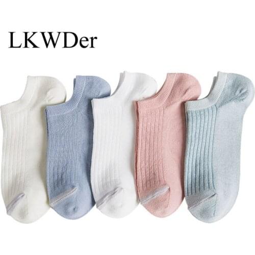 LKWDer 5 Pairs Low Cut Socks Women Casual All-match Classic College Wind Cotton Women Socks Solid Solor Simple Boat Socks Meias