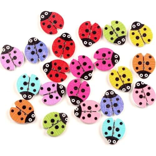 50pcs Mixed Ladybug Wooden 2 Holes Buttons For Clothing Needlework Scrapbooking Wood Botones Decorative Crafts Diy Accessories