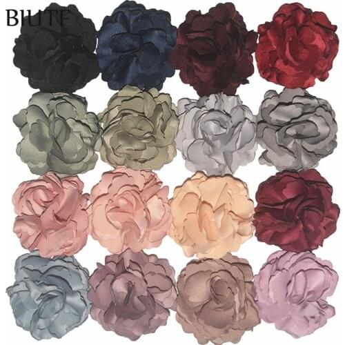 50pcs/lot 3'' Vintage Matte Satin Ruffled Flower with Barrette Clips Wedding Hair Accessories DIY Boutique TH249