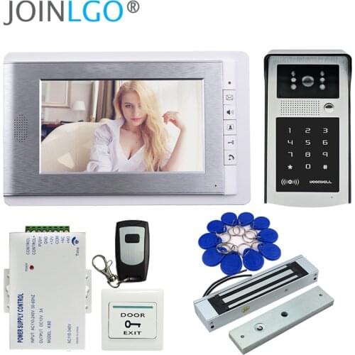 Free Shipping 7" LCD Color Screen Video Door Phone Intercom System + 700TVL HD Outdoor RFID Code Keypad Camera + Magnetic E-lock