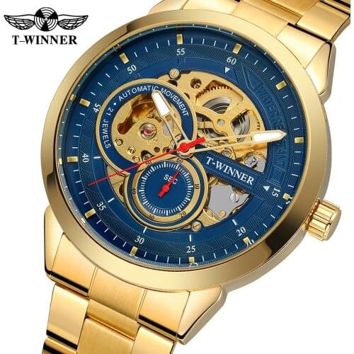 T WINNER Brand Elegant Stylish Mens Watch Casual Business Luxury Full Automatic Men Skeleton Mechanical Wrist Watches
