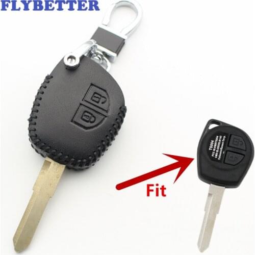 FLYBETTER Genuine Leather 2Button Remote Key Case Cover For Suzuki Ignis/Alto/SX4/Swift/Vauxhall L95