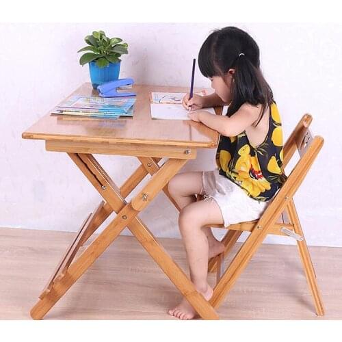 80*50*(57-76)CM Children Study Table Folding Bamboo Writing Desk Student Learning Table with chair