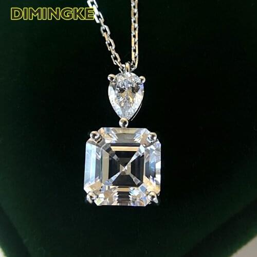 DIMINGKE Jewelry 10*10 Super Flash Diamond Pendant S925 Sterling Silver Necklace OL Style Wedding Cocktail Party Birthday Gift