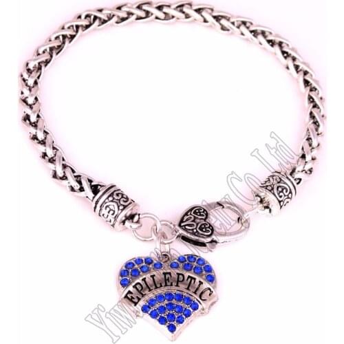 24CM length studded with sparkling crystals EPILEPTIC heart pendant bracelet Lobster-claw-clasps