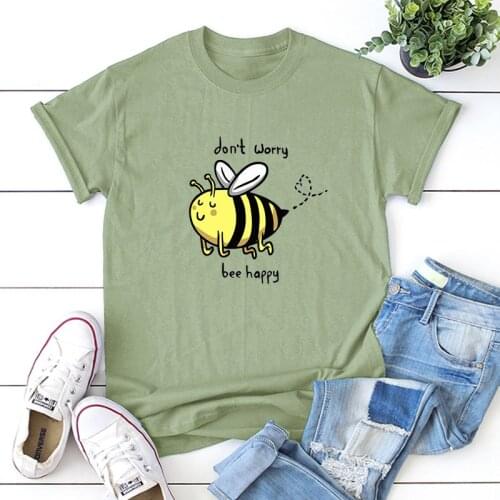 100% Cotton Summer Women T Shirt Kawaii Bee Print O Neck Short Sleeve Tops Shirts Casual Funny Animal Clothing Mujer Camisetas