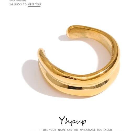 Yhpup Stainless Steel Round Ring Simple Metal Texture 18 K Finger Ring Fashion Jewelry Bijoux Femme Party Gift 2021