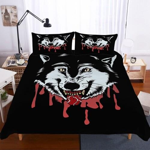 Hot style 3D digital wolf printing 100% Polyester bedding set 1 duvet cover + 1/2 pillowcases bed in a bag (no sheet)