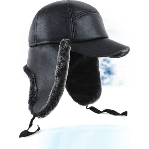 Elder Leather Hat Female Winter Ear Protection Cap Mens Winter Warm Windproof Cap Father Winter Cotton Fur Hat B-8569
