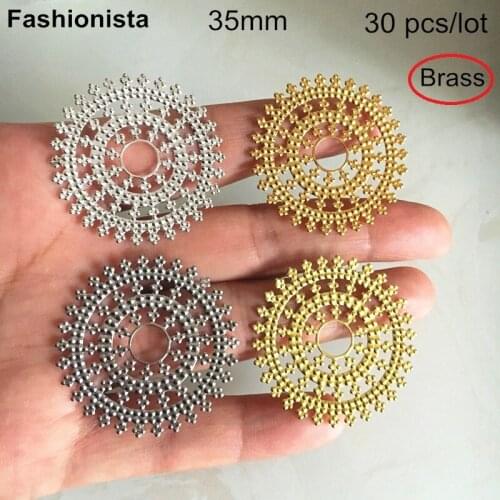 30 pcs Round Brass Filigree Charms For Jewelry,35mm Gold-color,Silver-color,Steel color,Raw Brass Hollow Round Charm Pendant