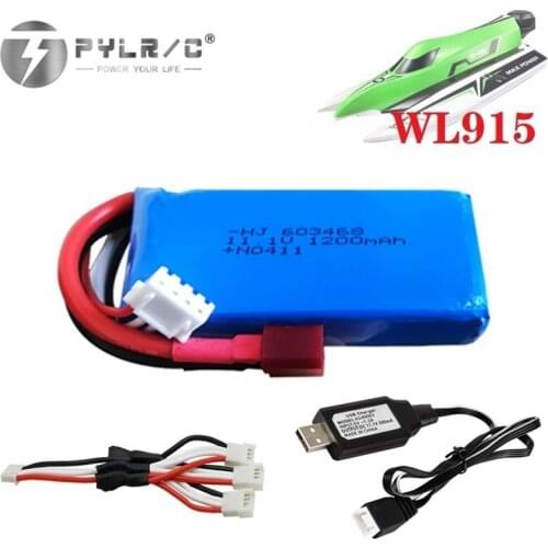 11.1V 1200MAH 603468 lithium battery+charger with T plug for WLtoys WL915 High Speed Vehicle F1 Racing Boat Parts RC Battery