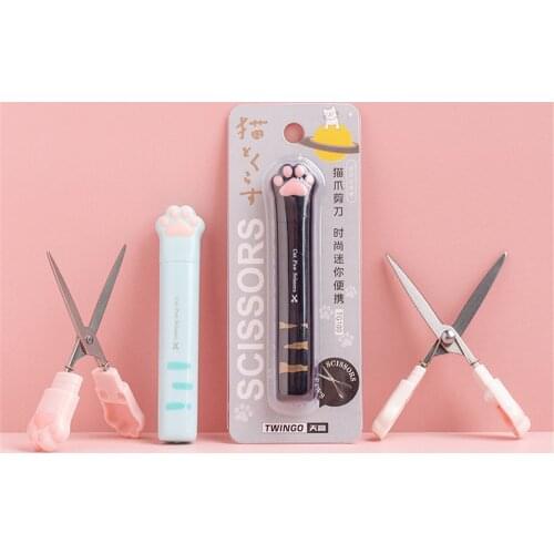Cute Cat Paw Pen Shape Scissors DIY Hand Account Paper Cutter Utility Knife Portable Pocket Scissors Round Head Kawaii Knife
