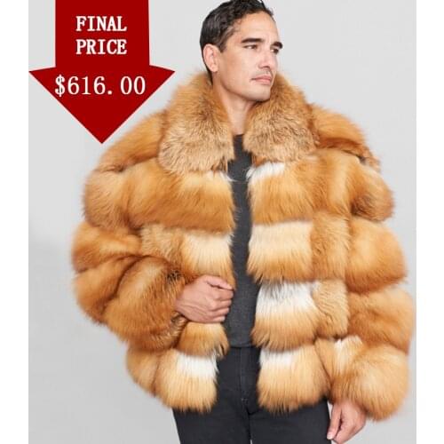 Black Fox Fur Coat Men Bomber Jacke t Winter Warm Thick Real Fur Outwear Full Pelt Fox Fur Collar 2021 New Arrival