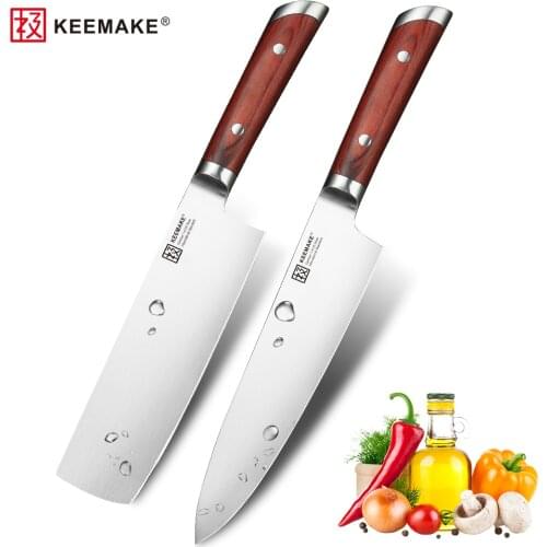 8'' Chef 7'' Cleaver knife German 1.4116 Steel Sharp Blade 2pcs Kitchen Knives Set Color Wood Handle Meat Vegetable Cutter Tools