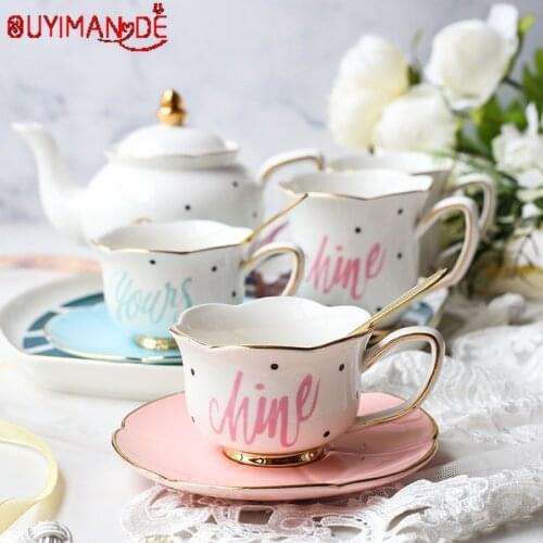 Gold Afternoon Tea Cup Saucer Set Coffee Cup Tea pot Milk Jug Sugar Pot Set Tea Tray Bridesmaid Gift
