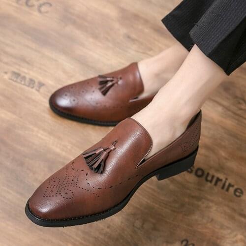 2021 New Mens Quality Leather Shoes British Business Loafers Extra Size 38-47 Soft Leather Man PU Leather Dress Shoes