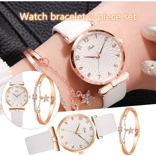 New Jadi European And American Fashion Style Gold Dial Ladies Bracelet leather Watch Set Water ripple digital dial damenuhr #N03