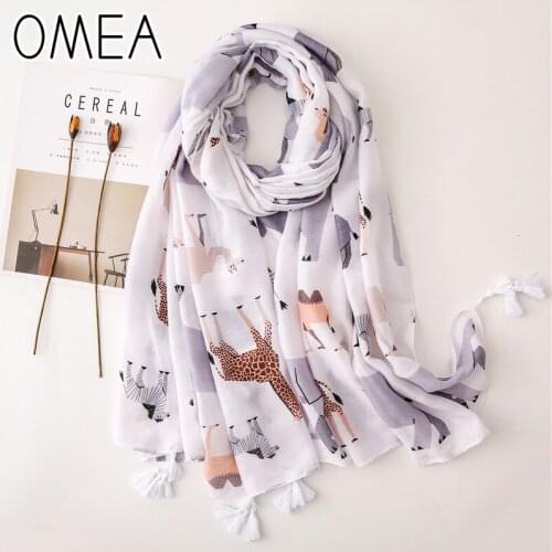 OMEA Spring Deer Animal Print Elephant Cotton Women Scarf Beach Sun-resistant Shawl Seaside Thin Silk Scarf Giraffe Summer Camel