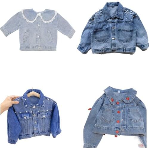 Spring Autumn Kids Jacket For Girls Bright Diamond Children Cartoon Bear Jeans Coats Boys Girls Demin Outerwear Costume 24M-7Y