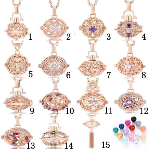 3 multicolor color styles Fashion harmony zircon electroplated gold angel bola cage dendant caller necklace women jewelry