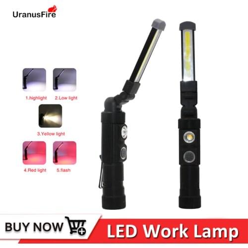 Portable Flashlight torch COB led Work lamp Built in Battery 5 file Lanterna Work Light USB rechargeable Foldable Magnetic torch