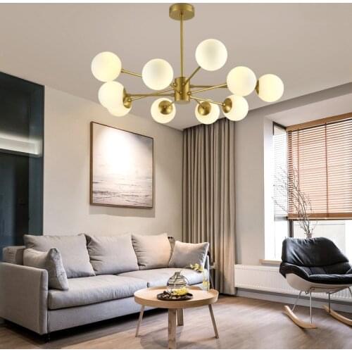 Postmodern chandelier living room lamp Nordic molecular lamps bedroom round ball copper magic bean light luxury lamp