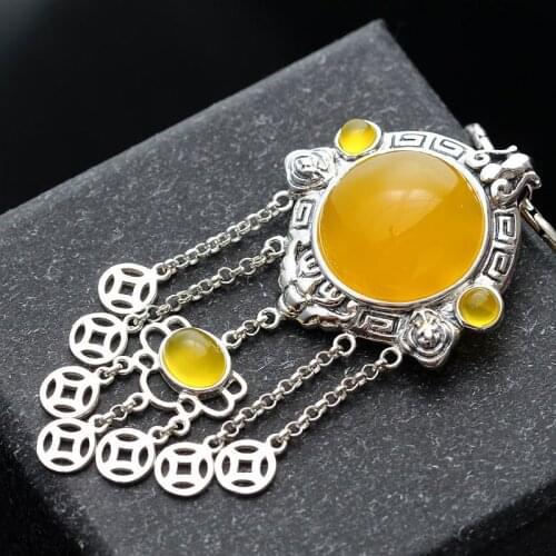 Silver Jewelry Wholesale Natural Chalcedony Retro Thai Silver Pendant Tassel Silver Lock S925 Sterling Silver Pendant Female
