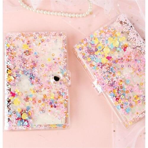1pc Cute Glitter Sequins Notebook Cover A5/A6 Transparent 6 Rings File Folder Loose Leaf Ring Binder School Office Supplies