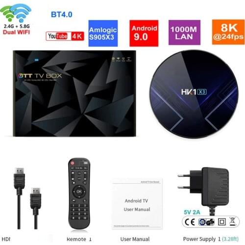 5pcs HK1 X3 Android 9.0 TV BOX 4GB 128GB Amlogic S905X3 5G Wifi BT 1000M LAN Youtube HD 8K Smart TV BOX media player