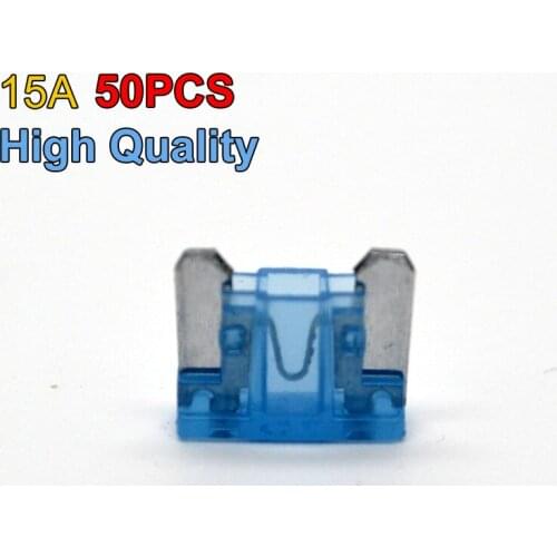 High Quality Factory Direct Sale 50pcs New 15A Car Boat Trucks Fuses Blade Size Mini