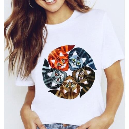 Women Graphic Funny Animal Fashion Cat Cartoon 90s Casual Cute Lady Clothes Tops Clothing Tees Print Female Tshirt T-Shirt